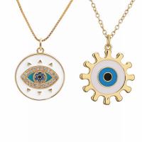 Evil Eye Jewelry Necklace Brass with 2 extender chain gold color plated & micro pave cubic zirconia & for woman & enamel mixed colors nickel lead & cadmium free Length 17.7 Inch Sold By PC