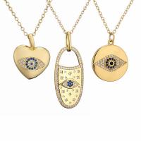 Evil Eye Jewelry Necklace, Brass, with 2 extender chain, gold color plated, different styles for choice & micro pave cubic zirconia & for woman & enamel, mixed colors, nickel, lead & cadmium free, 58x30mm, Length:17.7 Inch, Sold By PC