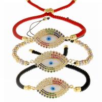 Evil Eye Jewelry Bracelet, Brass, with Polyester Cord, plated, adjustable & different styles for choice & micro pave cubic zirconia & for woman & enamel, more colors for choice, nickel, lead & cadmium free, Sold By PC