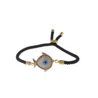 Bracelet Evil Eye bijoux, laiton, avec cordon de polyester & coquille, poisson, Placage, unisexe & réglable & styles différents pour le choix & pavé de micro zircon, plus de couleurs à choisir, 20x23mm, Longueur:16-21 cm, Vendu par PC