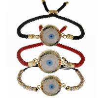 Evil Eye Jewelry Bracelet Brass with Polyester Cord plated Unisex & micro pave cubic zirconia & enamel nickel lead & cadmium free Sold By PC