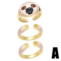 Cubic Zirconia Micro Pave Brass Ring Animal high quality gold color plated three pieces & for woman & enamel nickel lead & cadmium free 15mm Sold By Set