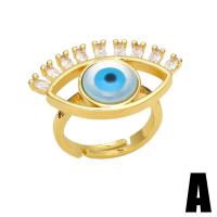 Evil Eye Jewelry Finger Ring Brass with Resin high quality gold color plated & micro pave cubic zirconia & for woman golden nickel lead & cadmium free 17mm Sold By PC