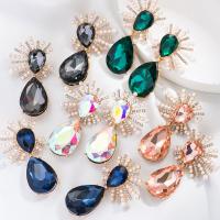 Rhinestone náušnice, Zinek, s Plastové Pearl, barva pozlacený, módní šperky & pro ženy, více barev na výběr, nikl, olovo a kadmium zdarma, 35x62mm, Prodáno By Pair