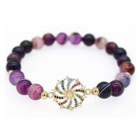 Bracelets quartz, Purple-Phantom-Quartz, avec laiton, Rond, Placage de couleur d'or, bijoux de mode & pavé de micro zircon & pour femme, violet, Longueur 19 cm, Vendu par PC