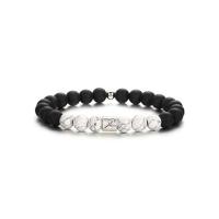 Gemstone Bracelets Howlite with Abrazine Stone & Zinc Alloy 12 Signs of the Zodiac silver color plated fashion jewelry & Unisex white and black Length 19 cm Sold By PC