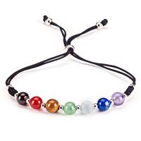 Gemstone Bracelets with Polyester Cord & Zinc Alloy Round silver color plated fashion jewelry & Unisex & adjustable Length 16-28 cm Sold By PC