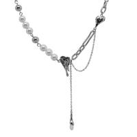 Collier d'acier titane, avec cristal & perle de plastique, avec 5cm chaînes de rallonge, coeur, Placage de couleur argentée, bijoux de mode & réglable & pour femme, argent, Longueur:Environ 46 cm, Vendu par PC