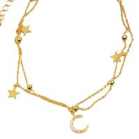 Tibetan Style Anklet, with 7cm extender chain, Moon and Star, gold color plated, fashion jewelry & adjustable & micro pave cubic zirconia & for woman, golden, nickel, lead & cadmium free, Length:Approx 19 cm, Sold By PC