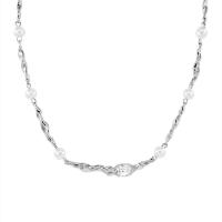 Plastične biserna ogrlica, Cink Alloy, s Plastična Pearl, s 6cm Produžetak lanac, srebrne boje pozlaćen, modni nakit & prilagodljiv & za žene & s Rhinestone, srebro, nikal, olovo i kadmij besplatno, Dužina Približno 40 cm, Prodano By PC