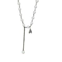 Plastične biserna ogrlica, Plastična Pearl, s Cink Alloy, s 5cm Produžetak lanac, Krug, srebrne boje pozlaćen, modni nakit & prilagodljiv & za žene, bijel, Dužina Približno 42 cm, Prodano By PC