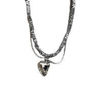 Tibetan Style Jewelry Necklace, with 6cm extender chain, Heart, silver color plated, Double Layer & fashion jewelry & adjustable & for woman, silver color, nickel, lead & cadmium free, Length:Approx 45 cm, Sold By PC
