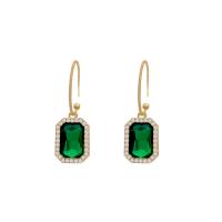 Rhinestone Earring, Tibetan Style, Rectangle, high quality gold color plated, fashion jewelry & for woman & with rhinestone, green, nickel, lead & cadmium free, 15x45mm, Sold By Pair