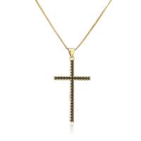 Cubic Zircon Micro Pave Brass Necklace, Cross, 18K gold plated, micro pave cubic zirconia & for woman, more colors for choice, 44x24mm, Length:Approx 17.7 Inch, Sold By PC