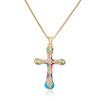 Cubic Zircon Micro Pave Brass Necklace, Cross, 18K gold plated, micro pave cubic zirconia & for woman & enamel, more colors for choice, 41x24mm, Length:Approx 17.7 Inch, Sold By PC