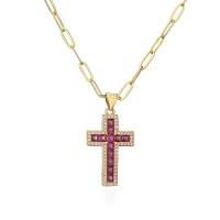 Cubic Zircon Micro Pave Brass Necklace Cross 18K gold plated micro pave cubic zirconia & for woman Length Approx 17.7 Inch Sold By PC