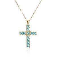 Cubic Zircon Micro Pave Brass Necklace, Cross, 18K gold plated, micro pave cubic zirconia & for woman, more colors for choice, 44x28mm, Length:Approx 17.7 Inch, Sold By PC