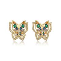 Cubic Zirconia Micro Pave Brass Earring, 18K gold plated, different styles for choice & micro pave cubic zirconia & for woman, multi-colored, Sold By Pair