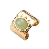 Titanium Steel Finger Ring, with Aventurine, 14K gold plated, Adjustable & for woman, gold, 18x15mm, Sold By PC