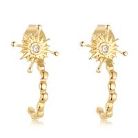 Titanium Steel  Earring, 14K gold plated, micro pave cubic zirconia & for woman, gold, 18mm, Sold By PC