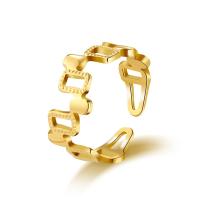 Anel de dedo de aço de partículas, Partículas de aço, Irregular, Banhado a ouro 14K, Ajustável & para mulher & vazio, dourado, 20mm, vendido por PC