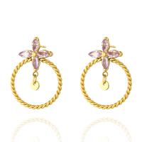 Titanium Steel  Earring, 14K gold plated, micro pave cubic zirconia & for woman, more colors for choice, 23x17mm, Sold By Pair