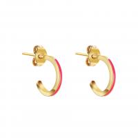 Boucle d'oreille Acier Titane, Plaqué d'or 14K, pour femme & émail, plus de couleurs à choisir, 12mm, Vendu par paire