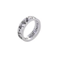 Cink Alloy Finger Ring, Krug, starinski srebrne boje pozlaćen, bez spolne razlike & različite veličine za izbor & sa slovom uzorkom, 10računala/Lot, Prodano By Lot