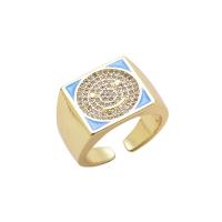 Кубический циркон микро проложить кольцо-латунь, Латунь, плакирован золотом, Регулируемый & инкрустированное микро кубического циркония & Женский & эмаль, Много цветов для выбора, продается PC
