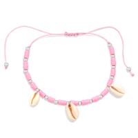 Fashion Jewelry Anklet Polymer Clay with zinc alloy bead & Polyester Cord & Shell gold color plated Adjustable & micro pave cubic zirconia & for woman & hollow pink Length Approx 12-36 cm Sold By PC