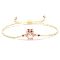 Cubic Zirconia Micro Pave Brass Bracelet with Polyester Cord Owl gold color plated Adjustable & micro pave cubic zirconia & for woman & hollow Length Approx 14-28 cm Sold By PC