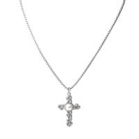 Titanium Steel Necklace with Plastic Pearl Cross polished Unisex original color Length Approx 21.65 Inch Sold By PC