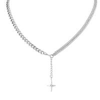 Titanium Steel Necklace Cross polished Unisex & with rhinestone original color 24mm Length Approx 17.71 Inch Sold By PC