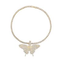 Zinc Alloy smykker halskæde, Butterfly, guldfarve belagt, mode smykker & for kvinde & med rhinestone, gylden, 61mm, Længde 18.26 inch, Solgt af PC