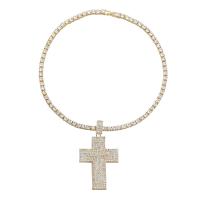 Tibetan Style Jewelry Necklace, Cross, gold color plated, fashion jewelry & for woman & with rhinestone, more colors for choice, 81mm, Length:18.26 Inch, Sold By PC