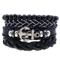 Cowhide Bracelet with PU Leather & Wood & Zinc Alloy 4 pieces & fashion jewelry & multilayer & Unisex black 180mm Sold By Set