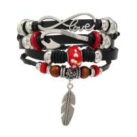 Cowhide Bracelet, with PU Leather & Tibetan Style, Adjustable & fashion jewelry & multilayer & Unisex, multi-colored, 180mm, Sold By PC