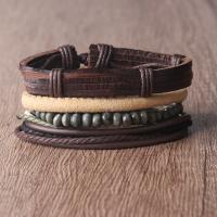 Cowhide Bracelet, with PU Leather, 4 pieces & Adjustable & fashion jewelry & multilayer & Unisex, 180mm, Sold By Set