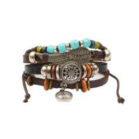 Cowhide Bracelet with turquoise & Wax Cord & Zinc Alloy Adjustable & fashion jewelry & multilayer & Unisex multi-colored Sold By PC