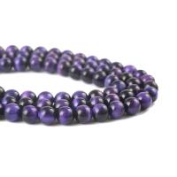 Natural Tiger Eye Beads Round DIY purple Sold By Strand