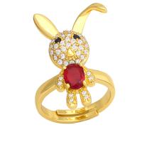 Cubic Zirconia Micro Pave Brass Ring Rabbit high quality gold color plated micro pave cubic zirconia & for woman nickel lead & cadmium free 27mm Sold By PC