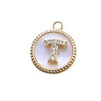 Cubic Zirconia Micro Pave Brass Pendant, with Shell, Alphabet Letter, gold color plated, DIY & different styles for choice & micro pave cubic zirconia, nickel, lead & cadmium free, 14x17mm, Sold By PC