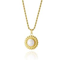 Titanium Steel Necklace, with Freshwater Pearl, 14K gold plated, fashion jewelry & for woman, gold, 19x19mm, Length:44 cm, Sold By PC