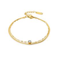Titanium Steel Bracelet & Bangle, 14K gold plated, Double Layer & micro pave cubic zirconia & for woman, gold, 190mm, Sold By PC