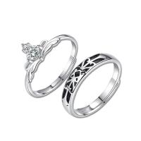 Couple Finger Rings 925 Sterling Silver polished adjustable & with rhinestone & blacken Sold By PC