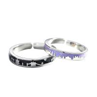 Couple Finger Rings 925 Sterling Silver polished adjustable & enamel Sold By PC