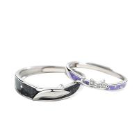 Couple Finger Rings, 925 Sterling Silver, Fish, polished, adjustable & enamel, more colors for choice, Sold By PC