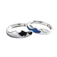 Couple Finger Rings 925 Sterling Silver polished adjustable & enamel Sold By PC