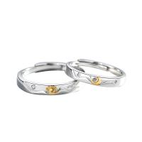 Couple Finger Rings, 925 Sterling Silver, plated, adjustable & with rhinestone, more colors for choice, Sold By PC