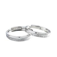 Couple Finger Rings 925 Sterling Silver polished adjustable & with letter pattern & with rhinestone Sold By PC
